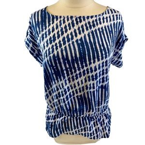 MICHAEL Michael Kors Blue White Tie Dye Style Print Polyester Blouse Sz M